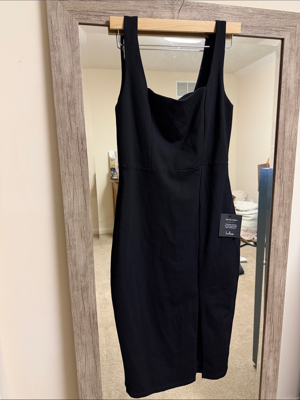 Lulu's Black Square Neck Midi Dress